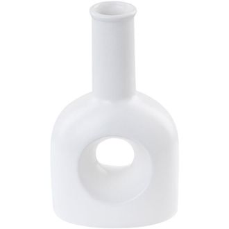 Beliani Florero De Porcelana Blanca 22 Cm Jarr&oacute;n Mesa Decorativo Con Agujero Thebes
