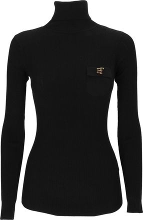 Elisabetta Franchi Fitted Ribbed Knit Top With High Turtleneck