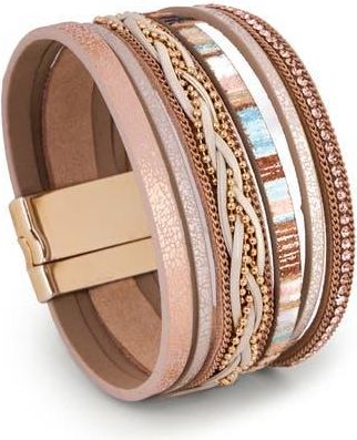 Saachi Braided Faux Leather Wrap Bracelet in Beige at Nordstrom Rack