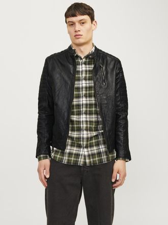 Jack & Jones Lederjacke JACK & JONES JJERICHARD LEATHER JACKET NOOS, Herren, Gr. XXL, schwarz, Web, Obermaterial: 100% Lammleder, unifarben, normal, 1-Knopf-Mansch