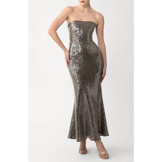 Sau Lee Ciara Sequin Strapless Mermaid Gown in Smokey Olive at Nordstrom, Size 10