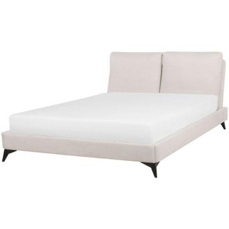 Beliani Cama con somier de chenilla beige claro 140 x 200 cm base de listones doble moderno Melle
