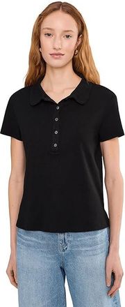 Mod-o-doc Short Sleeve Boxy Polo T-Shirts Womens Clothing Black : LG (US 12-14), Cotton