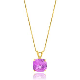 MAX + STONE 14k Yellow Gold 8mm Cushion Cut Gemstone Pendant Necklaces with 18 inch Box Chain