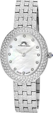 Porsamo Bleu Womens Porsamo Bleu Angelica Oval MOP Dial Topaz Stainless Steel Watch in Silver at Nordstrom Rack