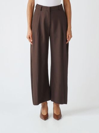 Meimeij Pantaloni cropped a gamba larga in cr&ecirc;pe con vita alta