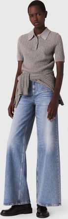 Maje Wool Polo Shirt With Rhinestone Collar - Grey - Maje