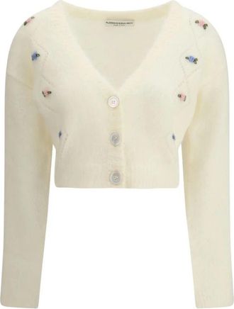 Alessandra Rich Bloemen Geborduurde Mohair Vest - Dames - Vesten - Wit - XS - Wol - Truien & Vesten
