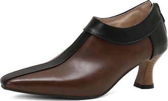 Generic Women Pointed Toe Ankle Shoes Solid Color Block Back Zipper Curved Heel Contrast Panel Narrow Toe Cap Non Slip Durable Comfortable Daily Shoes,Brown,6