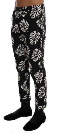 Dolce & Gabbana Leaf-Print Cotton Stretch Trousers - Black