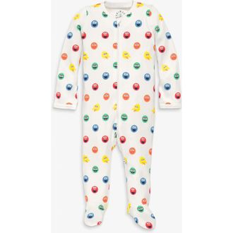 primary Baby Organic Sesame Street Friends Zip Footie in Ivory Rainbow Sesame Street at Nordstrom, Size Newborn