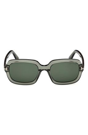 Tom Ford Lana 53mm Rectangular Sunglasses in Shiny Transparent Sage Green /t/Logo /Green Lens at Nordstrom
