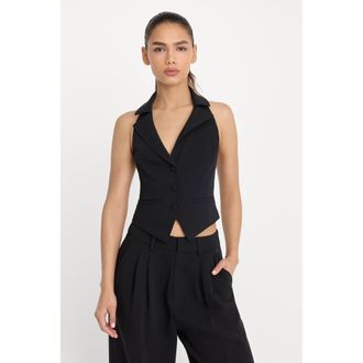 Good American Womens Luxe Suiting Halter Vest | Black, Size Medium | Good American by Khlo&Egrave; Kardashian