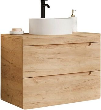 Vente-Unique Mueble flotante de ba&ntilde;o con lavabo redondo para instalar - Color natural - 80 cm - ARUBA