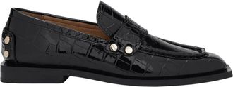 Ganni Studs Square Toe Loafer Shiny Croco - Dames - Loafers - Zwart - 37 EU - Leer - Schoenen