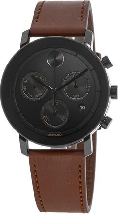 Movado Bold Evolution Black Dial Leather Strap Mens Watch 3600758