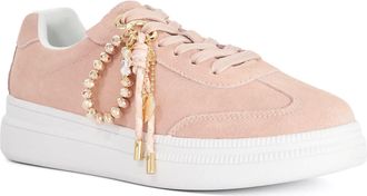 Dune London Womens Ladies Elenas - Charm Detail Suede Lace-Up Trainers - Pink - Size UK 6