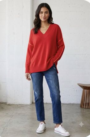 Essentiel Inside Long Sleeve Sweater In Red With Orange Detail