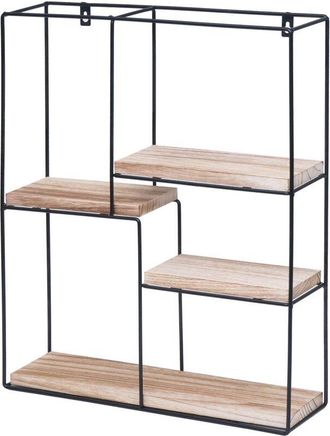 Hhg Hhg - Nunca Usado] Estante De Pared 616, Estante Colgante Estante Flotante, 4 Estantes Metal Madera Maciza Industrial 51x40x11cm, Gris Oscuro