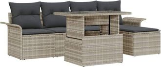 vidaXL Vidaxl - Conjunto De Sof&aacute; De Jard&iacute;n Con Coj&iacute;n 6 Pcs Gris Claro Polirat&aacute;n