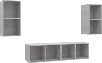 vidaXL Vidaxl - Muebles De Sal&oacute;n De Pared 4 Pzs Madera Ingenier&iacute;a Gris Hormig&oacute;n