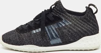 Tod's Tods Metallic Black Lurex Fabric And Suede T Print Sneakers