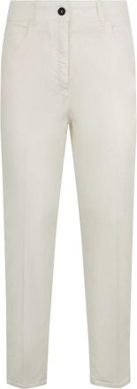 PESERICO Slim Cropped Broek - Dames - Vrijetijds broeken - Wit - M - Katoen - Broeken