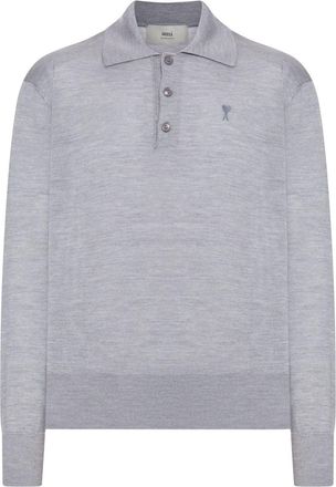 Ami Long-Sleeved Grey Wool Polo