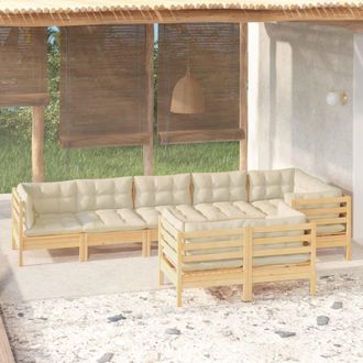 vidaXL Muebles De Jard&iacute;n 8 Pzas Y Cojines Madera Maciza De Pino Crema Vidaxl