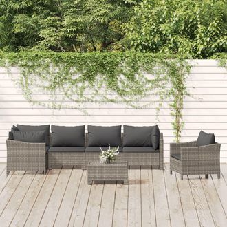 vidaXL Set De Muebles De Jard&iacute;n 7 Pzas Y Cojines Rat&aacute;n Sint&eacute;tico Gris Vidaxl
