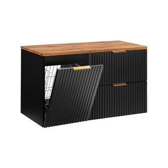 Petits Meubles Mueble bajo lavabo 100cm cesto de ropa paneles mdf negro y madera