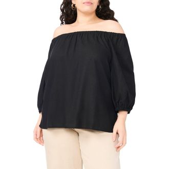 Vince Camuto Off the Shoulder Puff Sleeve Top in Rich Black at Nordstrom Rack, Size 2X