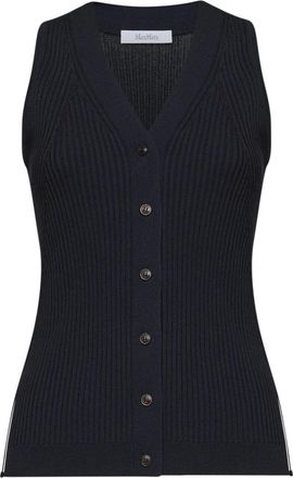 Max Mara Truien & Vesten, Dames, Blauw, M, Katoen, V-hals Gebreide Top