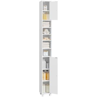Yaheetech Yaheetech Armario De Ba&ntilde;o Estrecho Con 2 Puertas Estantes Ajustables Compartimiento Abierto Mueble Columna De Almacenaje Para Sal&oacute;n Dormitorio Blanco
