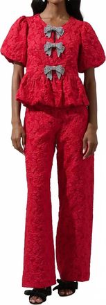 Sugarlips Arielle Jacquard Wide Leg Pant In Red