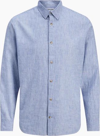 Jack & Jones Mens Jack & Jones Stripes Linen Blend Shirt BLUE - Size: 40/Regular
