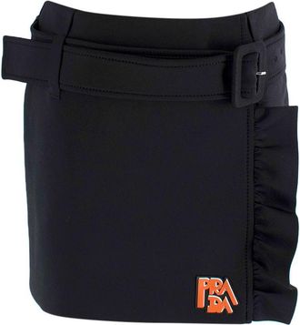 Prada Black Technical Jersey Ruffle Mini Skirt Size XS