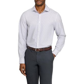 W.R.K Slim Fit Duo Geo Print Performance Dress Shirt in White/Black/Red at Nordstrom, Size 16.5 - R