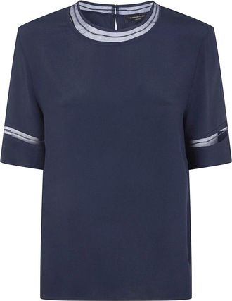 Fabiana Filippi T-shirt met mesh-details en ronde hals - Dames - T-shirts - Blauw - S - Tops
