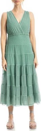Max Studio V-Neck Sleeveless Mesh Midi Dress in Green/Yellow Tile at Nordstrom Rack, Size X-Large