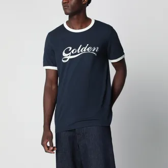 Golden Goose T-shirt in jersey di cotone con stampa logo blu