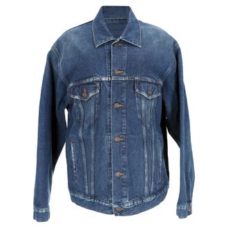 Balenciaga Womens You Are The World Embroidered Denim Jacket in Blue Cotton - Size X-Small