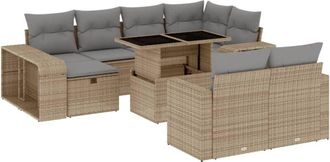 vidaXL Set De Sof&aacute;s De Jard&iacute;n 11pzas Con Cojines Rat&aacute;n Sint&eacute;tico Beige Vidaxl