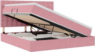 vidaXL Bed with Mattress with LED Pink 180 x 200 cm Velvet vidaXL