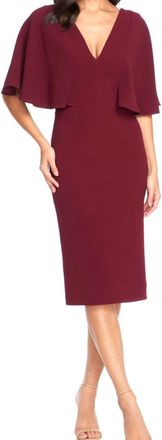 Dress The Population Drape Sleeves Midi Cocktail Dress In Burgundy