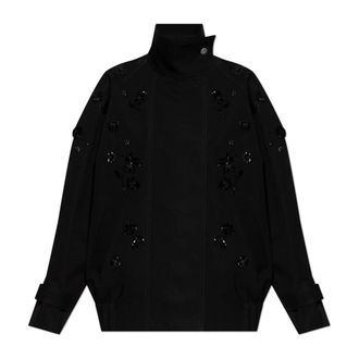 Golden Goose Light Jackets, female, Black, Size: XS Oversized Jacket with Floral Sequin Embroidery