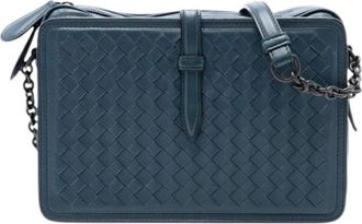 Bottega Veneta Pre-owned Cross Body Bags, female, Blue, Size: ONE SIZE Pre-owned Woven Nappa Shoulder Bag