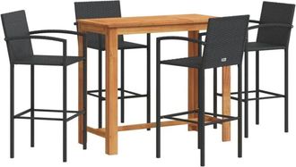 vidaXL Mesa Y Taburetes De Jard&iacute;n 5 Pzas Madera Acacia Rat&aacute;n Pe Negro Vidaxl