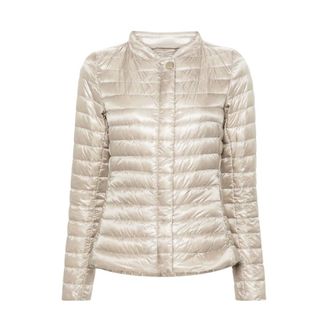 Herno Down Jackets, female, Beige, Size: L Quilted Padded Outerwear with Gold Hardware