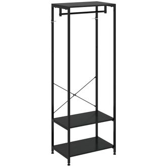 HOMCOM Coat Rack - 2-in-1 Clothes Stand With Shoe Storage For Hallway - Black | TJ Hughes